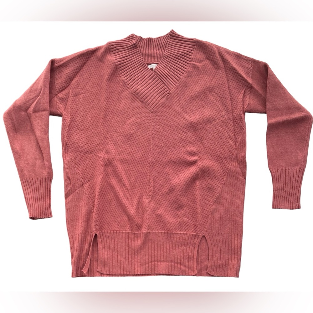 Nordstrom Rose Pink V-Neck Ribbed Sweater